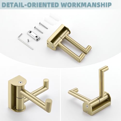Angle Simple Towel Hook Brushed Gold, Swivel Coat Robe Hook for Bathroom | SUS304 Stainless Steel Hand Face Towel Holder, Rotatable and Foldable Space Saver, Screws Wall Mount - color: Brushed Gold, size: 1 Pack