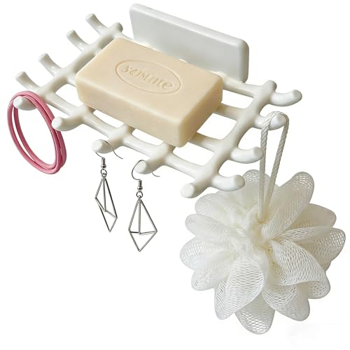 2-Pack Adhesive Soap Holder, No Drill Wall Mounted Self Draining Soap Dish for Shower Bathroom Kitchen(White) - color: White