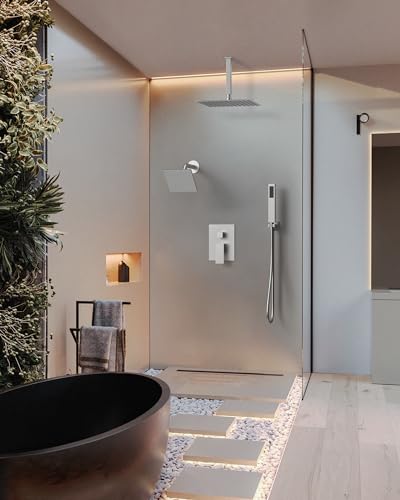 Brushed Nickel 3-Function Shower System with 10" Rainfall & 6" Secondary Shower Head, Handheld Combo Set, Wall Mounted cUPC Certified Pressure Balance Valve - color: Brushed Nickel