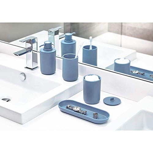 iDesign Bathroom Accessories Set, 4-Piece Sink Tidy with Soap, Toothbrush Holder, Cotton Pad Dispenser and Tray, Made of Plastic, Blue, 24.5 cm x 8.9 cm x 16.2 cm - color: Dusty Blue, size: 24.5 cm x 8.9 cm x 16.2 cm