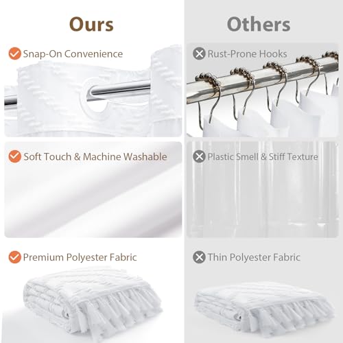 White Hook Free Chevron Shower Curtain & Fabric Liner,72x75 | Less Time to install, 3 in 1 Fabric Shower Curtain and Liner Set with Magnets, Mesh Top Window, Shower Curtains for Bathroom - color: A White, size: 72"W x 75"L (Pack of 1)