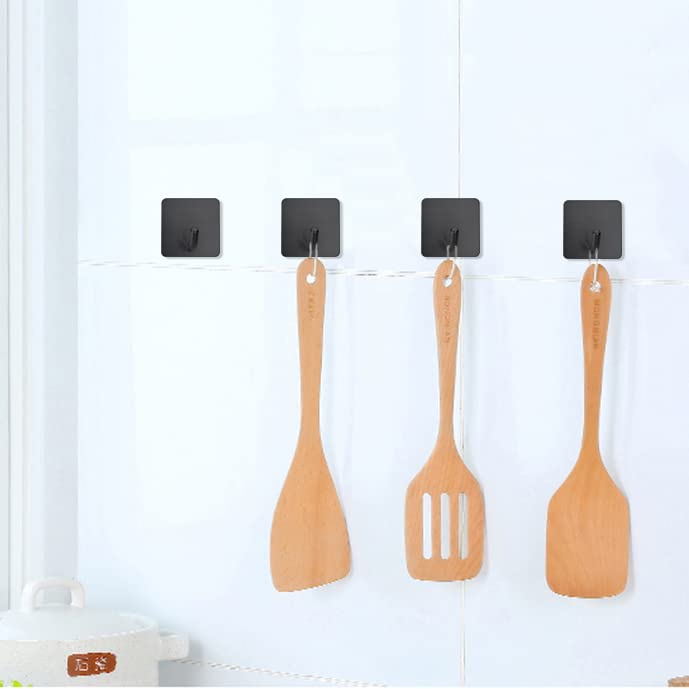 Adhesive Towel Hooks No Drill Wall Hooks Stick on Wall Hangers Shower Hooks for Inside Shower Bathrooms Kitchen Door Black -4 Packs - color: Black