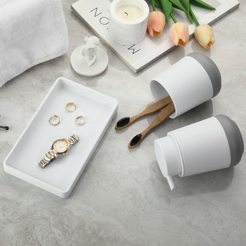 GAHEFY White Bathroom Countertop Accessories Set - Soap Dispenser and Toothbrush Holder with Silicone Boot,Vanity Tray (White Liquid) - color: White Liquid
