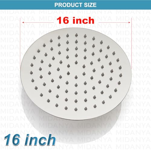 Midanya Round Rain Shower Head,High Pressure,Brushed Nickel 16 Inch | 360°Swivel,Ceiling or Wall Mount,Waterfall Full Body Coverage,Bathroom Remodel,Stainless Steel Large Rainfall Shower Head - color: Nickel, size: 16 Inch