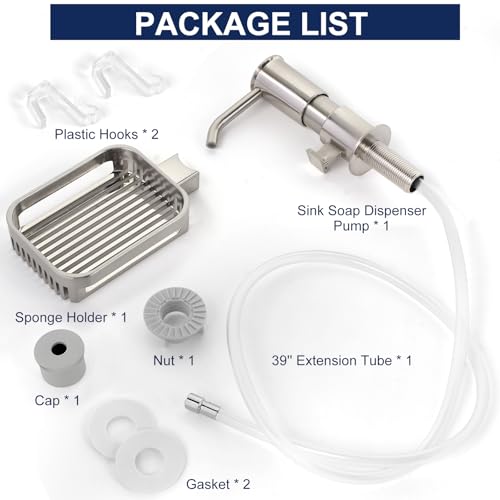 Soap Dispenser for Kitchen Sink, Built in Sink Soap Dispenser Pump with Sponge Holder, Brushed Nickel ABS Sink Dish Soap Dispensers Under Counter, with 39" Extension Tube Kit,No Refill Needed - color: Brushed Nickel