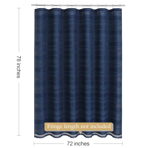 Long Boho Farmhouse Shower Curtain Set with Tassel, Linen Bohemian French Country Chic Bathroom Shower Curtain Set, Modern Striped Textured Shower Curtain 72x78 - Navy Blue - color: Navy, size: 72"W x 78"L (Pack of 1)