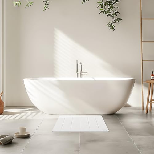 Yolife Stone Bath Mat Large, 32" x 20" Diatomaceous Earth Bath Mat for Bathroom, Super Absorbent Quick Drying Bathroom Stone Mat, Non-Slip Diatomite Shower Mat, Easy to Clean (White Grey) - color: White Grey