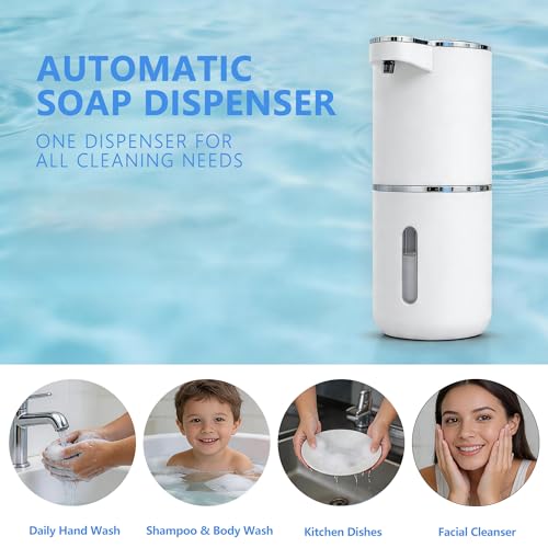 2-Pack Automatic Foam Soap Dispenser – USB Rechargeable Smart Hand Soap Dispenser with 4-Level Adjustable, 380mL Wall Mounted or Countertop, IPX5 Waterproof, for Bathroom Kitchen (White) - color: White2