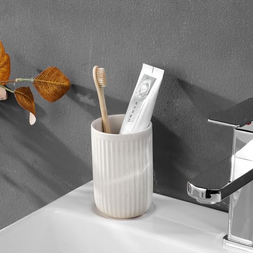 Toothbrush Holders - 2 Cup Ceramic Toothbrush Toothpaste Holders Set, Beige Bathroom Tumbler Cups Reusable Toothbrush Mouthwash Cup, Bathroom Counter Organizer - color: Beige, size: 2pcs