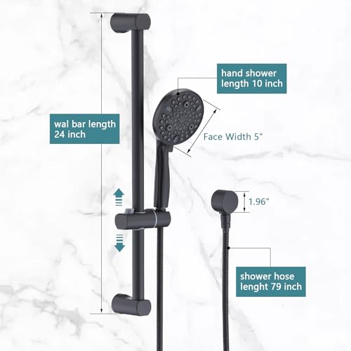 Hand Shower with Slide Bar, High Pressure 10 Setting Handheld Shower Head, Adjustable Height 24" Slide Bar, Wall Supply Elbow and 6.6ft Extra Long Shower Hose - Matte Black - color: Matte Black