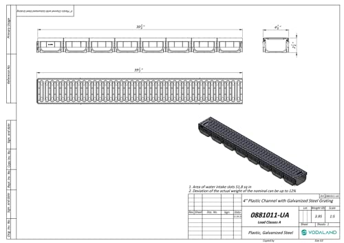 Vodaland - 4 Inch Easy 2 Premium Trench Drain Channel - Galvanized Stamped Steel Grating (3)