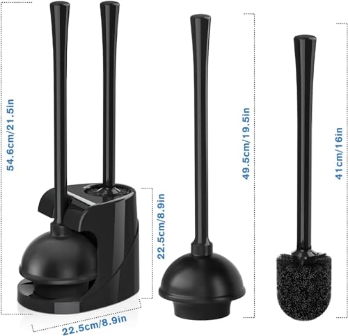 Plunger and Brush Heavy Duty Toilet Plunger Set with Ventilated Holder 2-in-1 Bathroom Cleaning Combo with Modern Caddy Stand - color: B