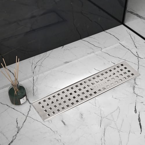 12 Inch Linear Shower Drain Brushed Nickel, Rectangular Shower Floor Drain Kit 304 Stainless Steel, Removable Grid Grate, Hair Catcher, Leveling Feet - color: Brushed Nickel, size: 3"x 12"-Grate