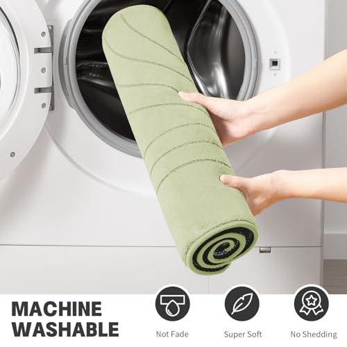 Green Bathroom Rug Set 3 Pieces, Soft Non Slip Memory Foam Bath Mats, Extra Thick, Machine Washable - color: Green-2, size: 3 pieces