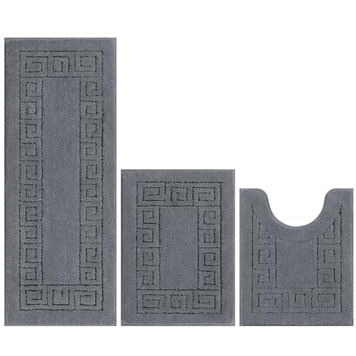 Pauwer Bathroom Rugs Sets 3 Piece, Plush Absorbent Bath Rug, Dark Grey | Microfiber Bath Mat Set, Non Slip Washable, Quick Dry Floor Carprt, Soft U Shaped Toilet Mats For Bathroom Shower Sink - color: Dark Grey