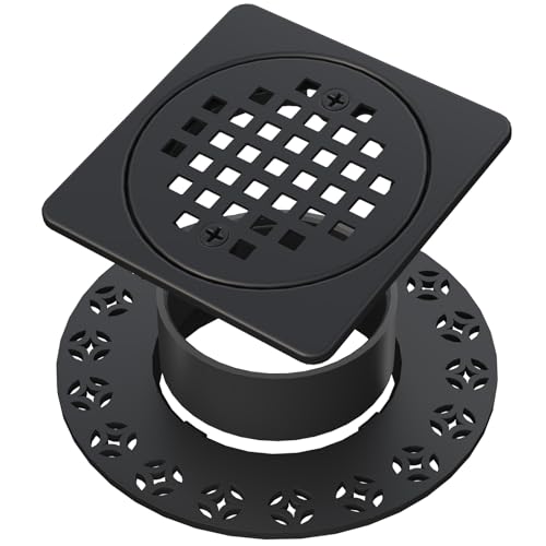 4 Inch Drain Grate Kit, Square Shower Floor Drain SS304 Stainless Steel | Compatible with Schluter Kerdi Drain Flange, Height Adjustment Collar and Ring - Matte Black - color: Matte Black
