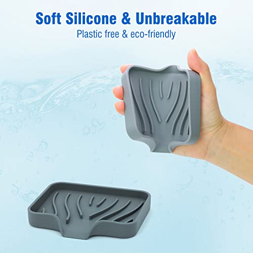 3-Pack Silicone Soap Dish, Sponge Holder for Sink, Kitchen Soap Tray, Bathroom Soap Holder, Sponge Tray with Drain (Grey) - color: Grey Style B