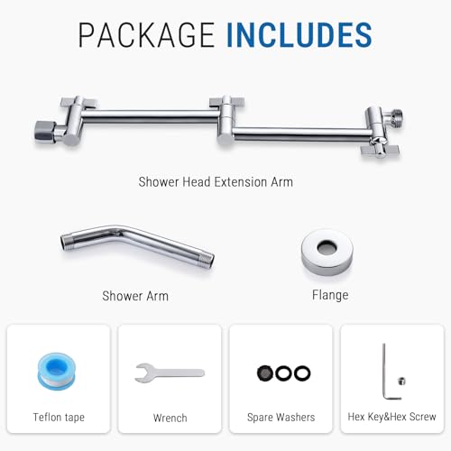G-Promise 12 Inch Shower Extender with 6 Inch Shower Arm and Flange(Chrome) | Solid Brass Construction, Height and Angle Adjustable, Standard Connection Thread, All Installation Tools Included - color: Chrome, style: 12 Inch