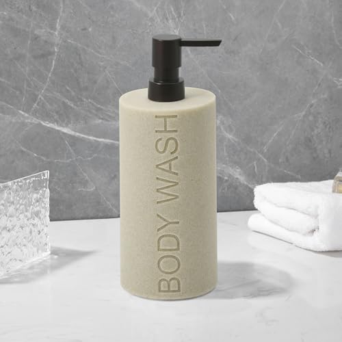 Resin Tan Sandstone Body Wash Engraved Bottle Refillable Pump Dispenser, Durable Waterproof Resin Construction for Bath, Shower - Tan Sandstone, ORB Pump - color: Tan Sandstone Resin, Orb Pump - Body Wash
