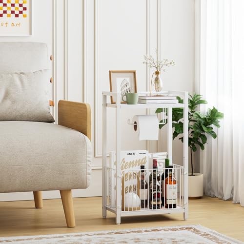 IBUYKE Toilet Paper Holder Stand Bathroom Tissue Roll Dispenser TLJ020W | Freestanding,with Extra Space for Rolls Magazines Wet Wipes, for 7–9 rolls of standard toilet paper,White - color: White