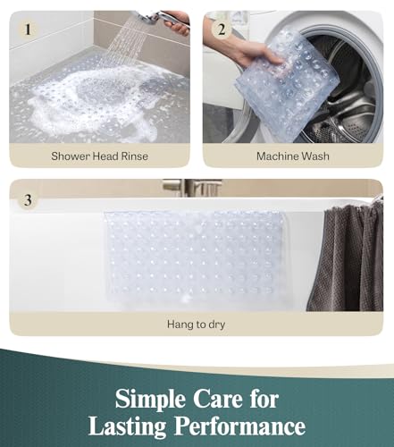 HITSLAM 21x21 Inch Square Shower Mat Non Slip, Anti Slip Bathtub Mat with Strong Suction Cups & Drainage Holes, Machine Washable Bathroom Floor Mat for Inside Shower Stall and Tub, Clear - color: Clear