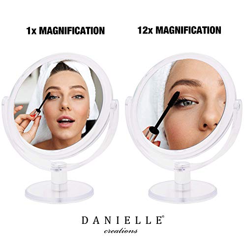 Danielle Creations 6.75-Inch Double Sided Vanity Makeup Mirror with Ultra Vue Glass, 12x Magnfication, Clear Acrylic - color: Clear, size: 4.3"L x 7.5"W, style: 12X
