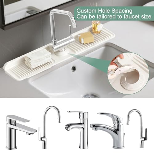 24 Inch Upgraded Draining Mat Folding faucet Mat for Bathroom Sink Splash Guard 7ยฐ Slope with Button Lock Water Draining Pad for Kitchen Bathroom Bar(Beige) - color: Beige