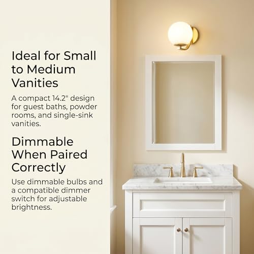 Gold Wall Sconces, Mid Century Modern with Milky Glass Globe Shade | Art Deco Wall Mounted Light Fixture, Vanity Wall Light, For Bedroom, Living Room, Hallway, Stairway - color: Gold, size: 1 Pes