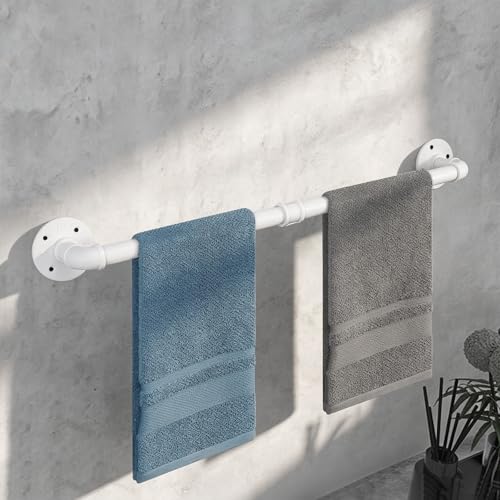 Industrial Pipe Towel Rack Towel Bar, Heavy Duty Wall Mounted Rustic Farmhouse Bath Towel Holder for Bathroom (White, 24 inch) - color: White, size: 24 inch