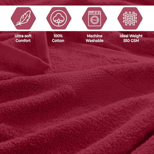 QUBA LINEN Pack of 8 Towels Set, 2 Large Bath Towels, 2 Hand Towels, 4 Wash Cloths, 100% Cotton, Lighter Weight, Quicker to Dry, Super Absorbent, Perfect for Bathroom (Burgandy) - color: Burgandy
