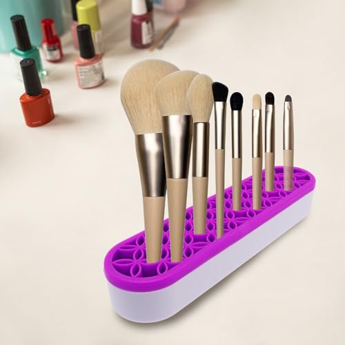 2Pcs Silicone Makeup Brush Holder Stand Purple Make Up Brushes Holder Organizer Makeup Brush Holders for Painting Pen Brushes Nail Clippers Drill Pens Ruler Sewing Craft Tools - color: Purple
