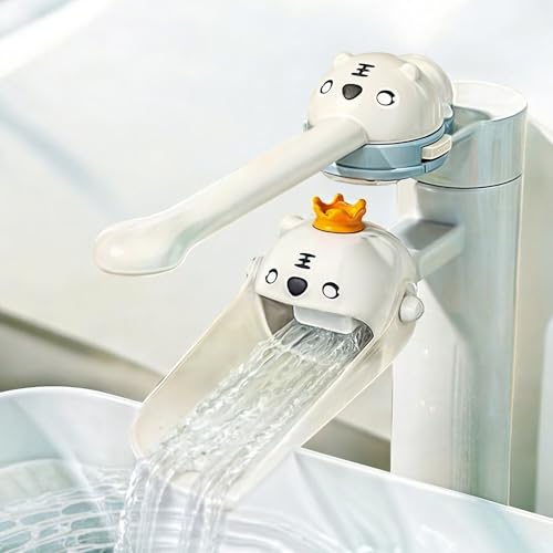 2PCS/Set Faucet Handle Extender for Kitchen and Bathtub Sink, Tap & Nozzle Hand Wash Helper for Sink & Bathroom Spout, Universal Sink Handle Extenders, Animal Design (White)