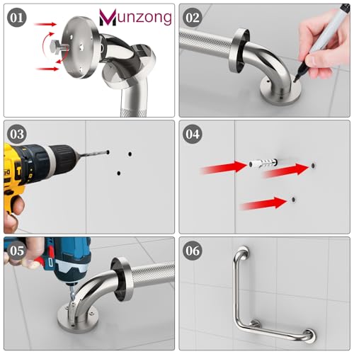 16x16 Inch Angled Bathroom Grab Bar, Munzong Brushed Nickel Toilet Rail | Toilet Handicap Grab Rail for Showers Anti Slip Stainless Steel Knurled Safety Handle Support Elderly Injury Senior - color: Chrome