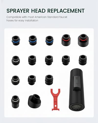 Metal Kitchen Faucet Head Replacement | Stainless Steel, 2-Mode Pull Down Kitchen Faucet Spray Head, with 15 Adapters, High Pressure Sink Sprayer Nozzle, Matte Black - color: Matte Black