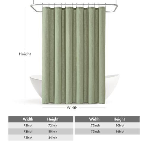 MIULEE Linen Buttonhole Fabric Shower Curtain Sage Green 72*72 Metal Hooks | Country Boho Farmhouse, Heavy, Shower Curtain Set, Thick Cloth Neutral Waterproof Curtains, Bathroom, Washable - color: Sage Green, size: 72"W x 72"L (Pack of 1)