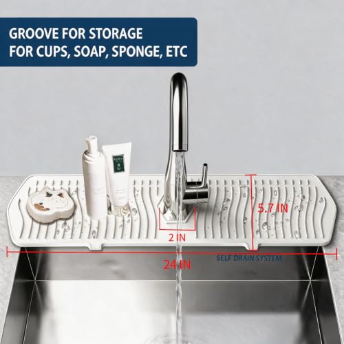 EBIGIC Kitchen Sink Splash Guard-24 x 5.8'' Ultrathin Silicone Sink Mat Splash Guard fit for Countertop, Bathroom,Farmhouse,RV (White) - color: White, size: 24”x 5.8”