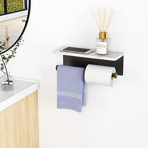 Gypie Toilet Paper Holder with Marble Shelf, Wall Mount, Double Black | Stainless Steel Tissue Roll Paper Holder Dispenser for Bathroom Washroom - color: Black Double