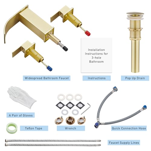 AVSIILE Waterfall Bathroom Faucet 3 Hole, Brushed Gold 8 Inch Widespread Modern 3 Piece Bathroom Sink Faucet, Touch On Lavatory Faucet for Vanity RV Restroom, Curved Spout - color: Brushed Gold, style: Curved Spout
