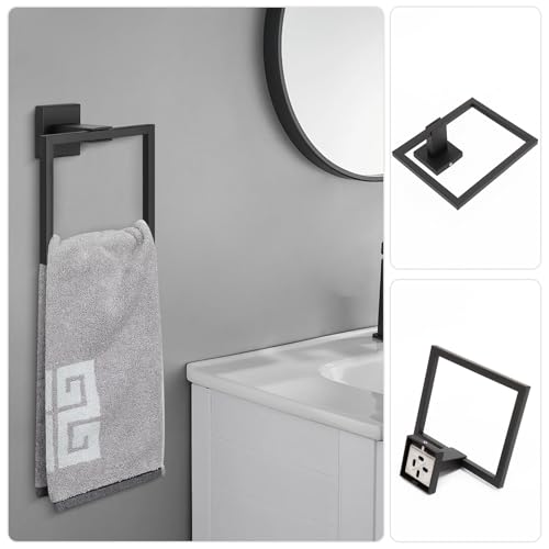 NearMoon 5 Pieces Bathroom Hardware Set 304 Stainless Steel, Square Towel Rack Kit - 24" Towel Rod + Towel Ring + Toilet Paper Holder + 2 Robe Hooks, Wall Mounted Bath Accessories (Matte Black) - color: Matte Black