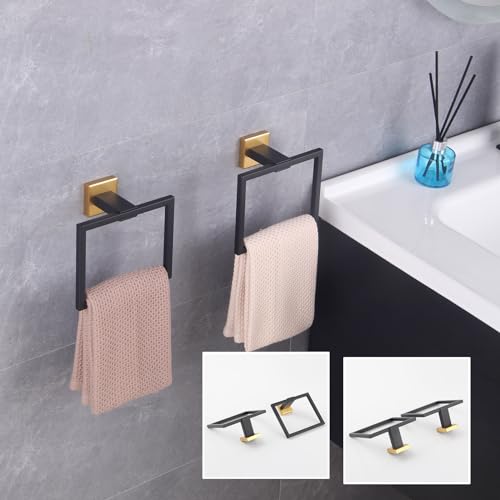 GERZWY Bathroom Hand Towel Holder Stainless Steel Towel Ring for Bath Kitchen Garage Wall Mounted (Black & Gold) JG1916-2BD - color: Black & Gold