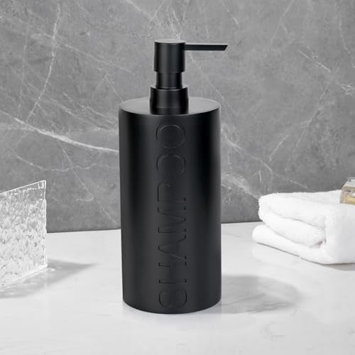 Matte Black Shampoo Dispenser Modern Refillable Pump Bottle with Embossed Text, Durable Resin Construction for Bathroom and Kitchen - color: Shampoo Black