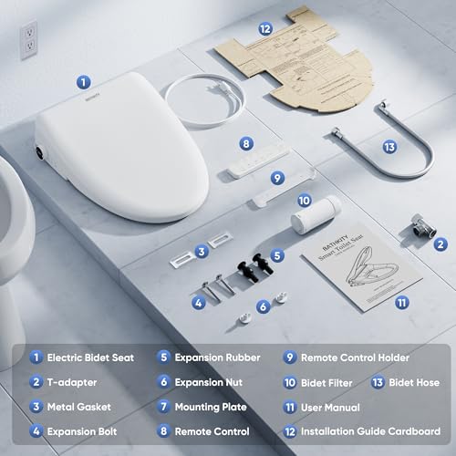 Electric Bidet Toilet Seat with Upgraded Foam Shield, Instant Warm Bidet Wash & Warm Air Dryer, Self-Cleaning Stainless Steel Nozzle, Soft Close Lid, Elongated