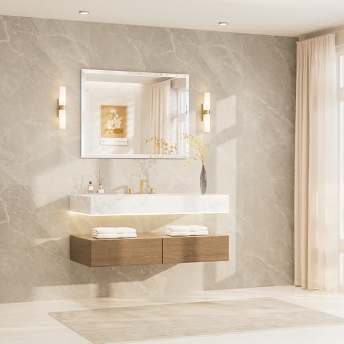 TETOTE 40" x 30" Bathroom Vanity Mirror Beveled Frameless Rectangle Tempered Wall Mirror for Vanity, Bathroom, Horizontal/Vertical - size: 30"L x 40"W