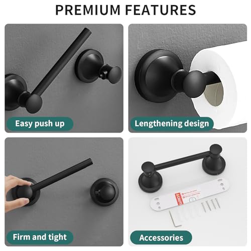 Hoimpro Wall Mounted Rustproof Toilet Tissue Paper Holder Bathroom Accessories Toilet roll Paper Hanger, Black - color: Matte Black