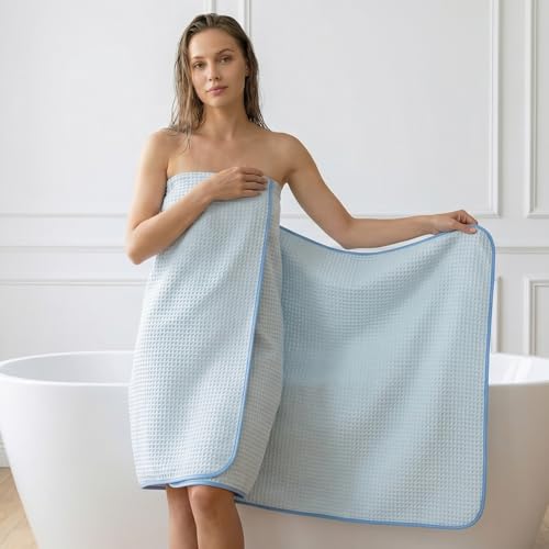 REDKISS Soft 8 Piece Waffle Towel Set, Microfiber, Lighter Weight, Absorbent, Quick Dry, Lint Free Bath Towels for Bathroom, Spa & Hotel – 2 Bath, 2 Hand, 4 Washcloths, Blue - color: Blue