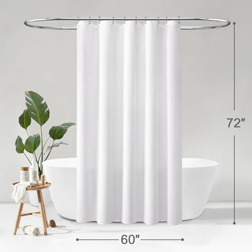 Stall Waffle Weave Shower Curtain Heavyweight Cotton Fabric White 60Wx72L | Soft Cotton Cloth,3D Square Truely Waffle,Washable, Hotel Luxury Spa, Shower Curtains for Narrow Bathroom 12 Plastic Hooks - color: White, size: Stall 60"W x 72"L