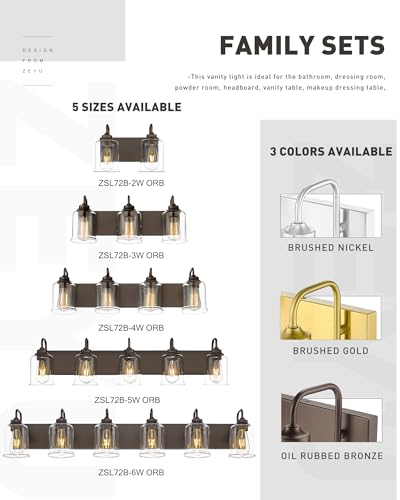 zeyu Oil Rubbed Bronze Bathroom Light Fixtures, 2-Light Bath Vanity Light, 12.5 Inch Farmhouse Wall Sconces with Clear Glass Shade, ZSL72B-2W ORB - color: Oil-Rubbed Bronze, size: 2-Light