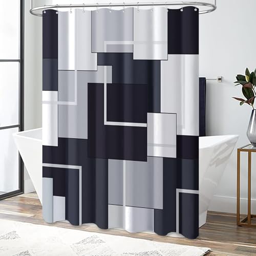 72x96 Long Modern Geometric Waterproof Fabric Shower Curtain, Black | Extra Tall, Premium Polyester, Weighted Hem, 12 Plastic Hook, Vibrant Color, Wrinkle-resistant, Quick-Dry, Machine Washable - color: Black, size: 72"W x 96"L (Pack of 1)