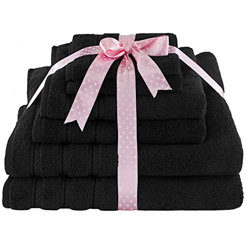 American Soft Linen 100% Carde Cotton 6 Piece Towel Set, 590 GSM Heavy Weight Soft Absorbent Turkish Towels for Bathroom, Coal Black - color: Jet Black