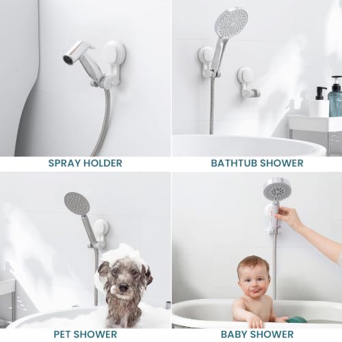 TAILI Shower Head Holder Suction,Visible Safety,with Hooks,White | height angle adjustable,handheld shower wand bracket,no-drill removable waterproof,plastic,wall mounted,universal,kids,pets - color: White& Red, size: Round